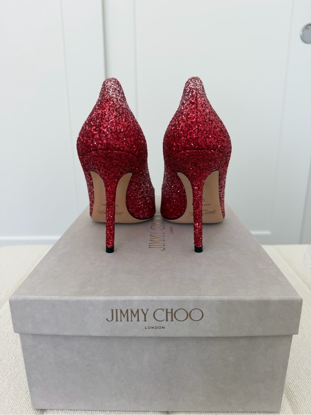 Jimmy Choo Love 100 Women's Glitter Gradient Pumps - Red/Pink - Picture 5 of 7